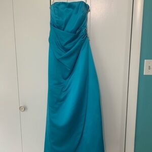 David's Bridal Blue Strapless Gown for Prom
